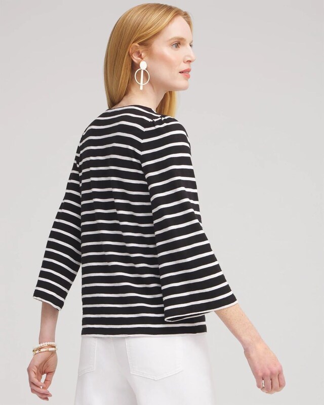 Stripe Square Neck Bell Sleeve Top - image 3